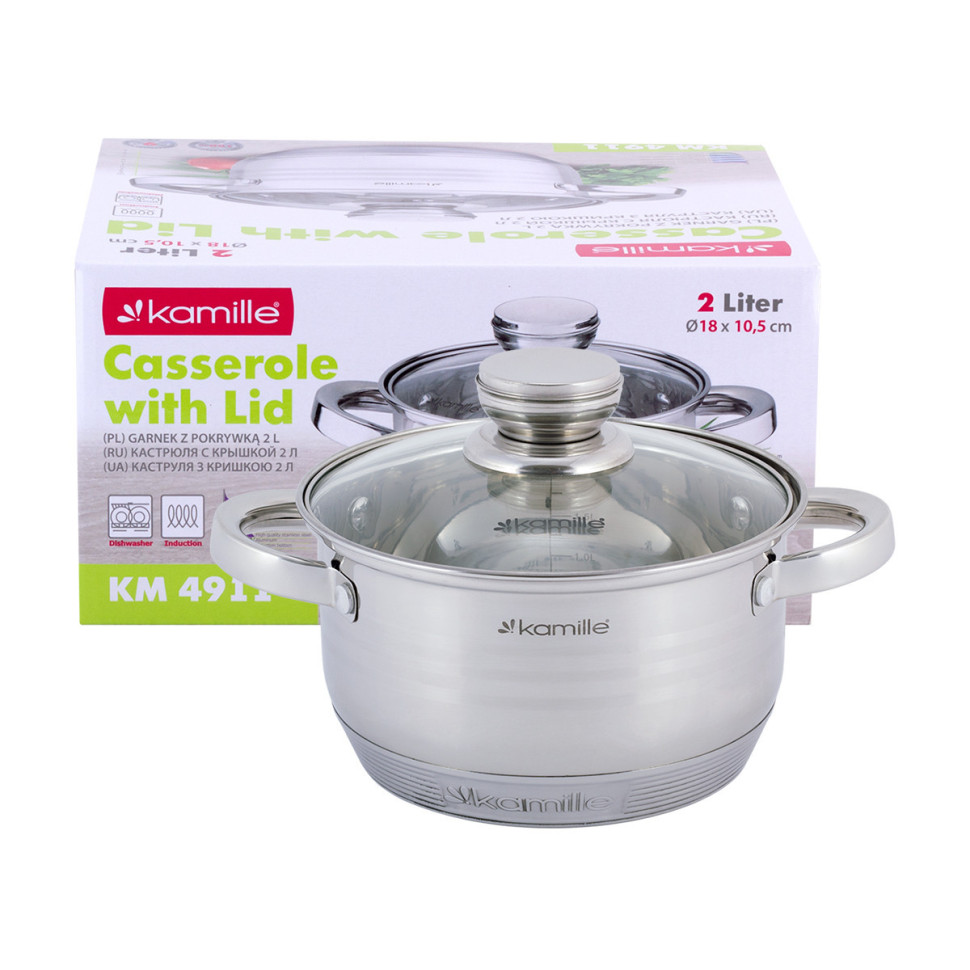 

Кастрюля Kamille 2л с крышкой и полыми ручками 925400, Серебристый