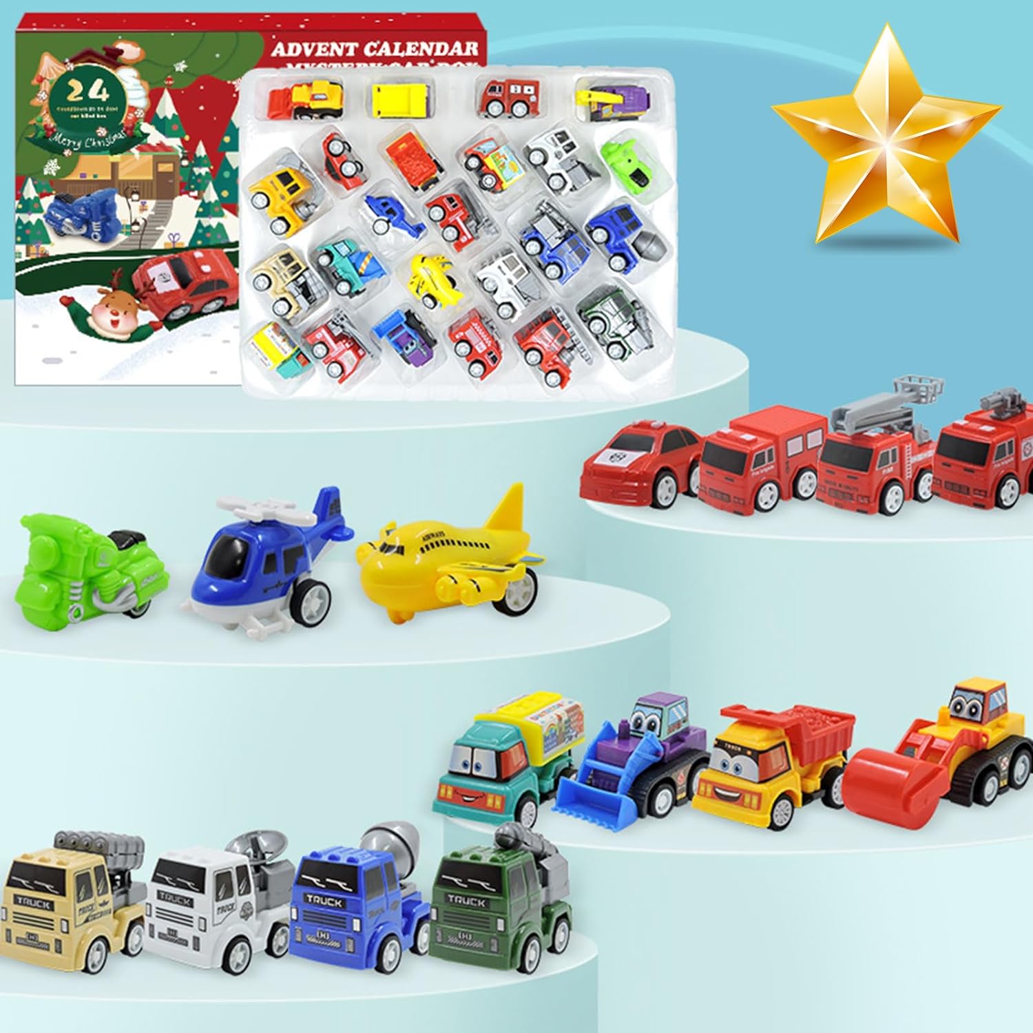Адвент-календарь Keruios игрушек для мальчиков Транспорт 24 сюрприза