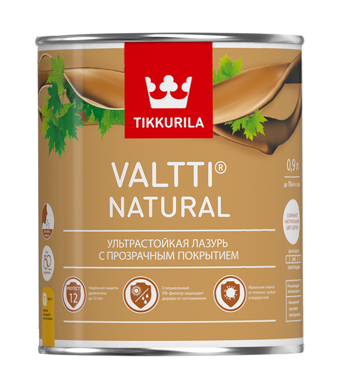 Лазурь для защиты дерева Tikkurila Valtti Natural ультрастойкая прозрачная 0,9 л