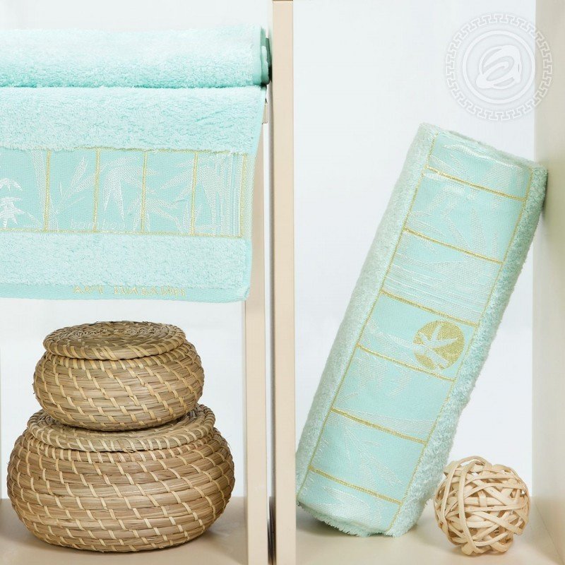 фото Набор полотенец 50х90 и 70х140 бамбук голубой арт дизайн