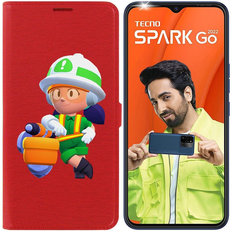 

Чехол-книжка Eco Book для Tecno Spark Go 2022 Brawl Stars-Строительница Джеки