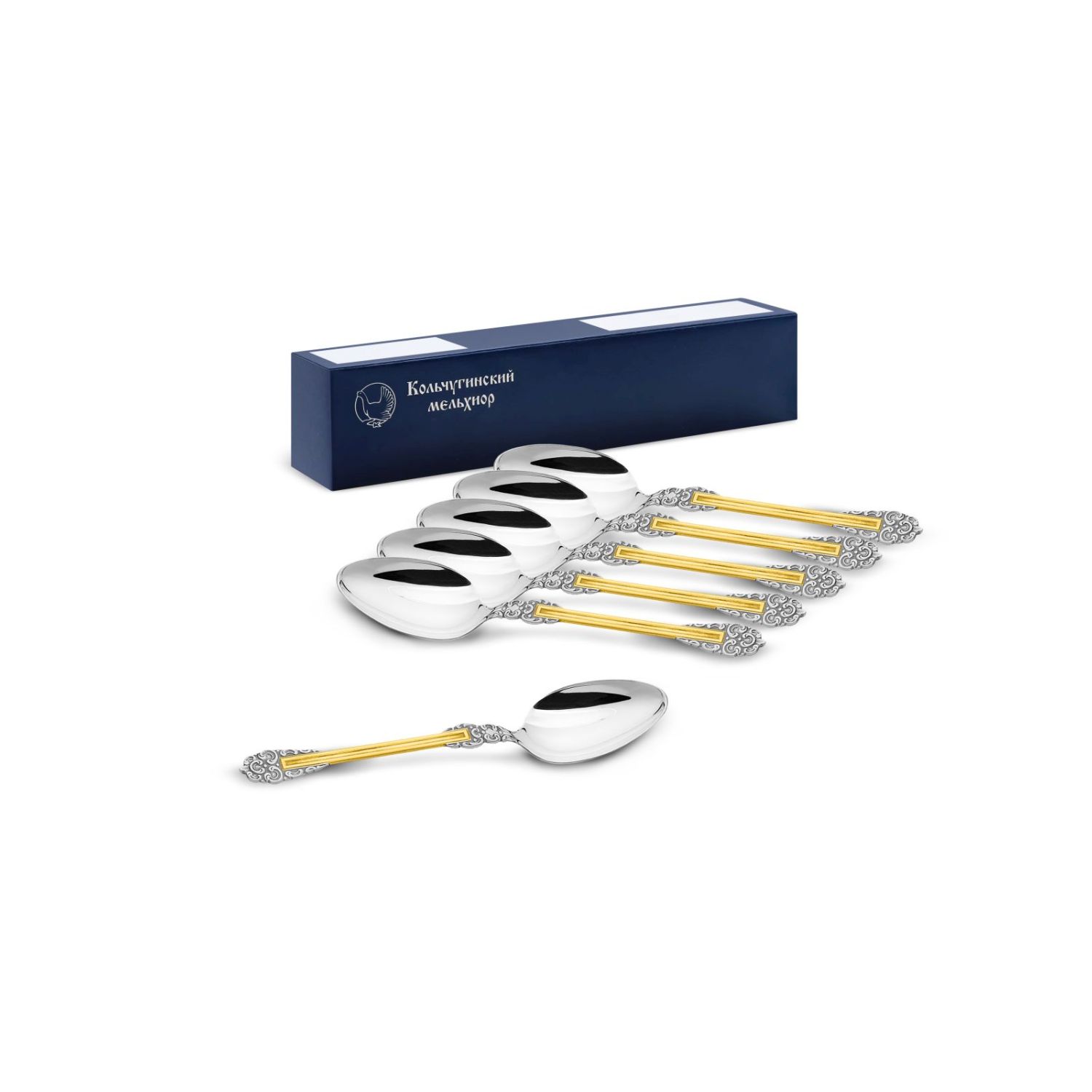 

Комплект чайных ложек Праздничный посеребренный с позолотой 6 пр., Серебристый, КМ9180602