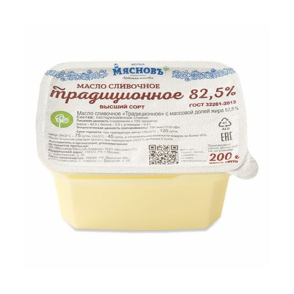 

Сливочное масло несоленое МясновЪ Традиционное 82,5% 200 г