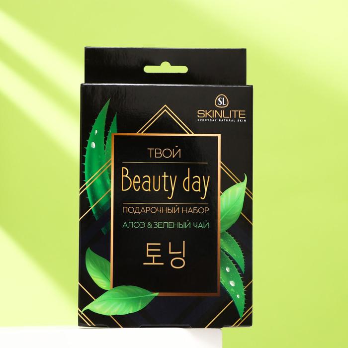 

Подарочный набор Skinlite «Твой Beauty day»: Алоэ & Зелёный чай, 4 маски