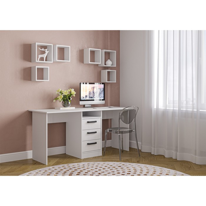 

Клик Мебель Стол письменый СТН-2 1660х600х750 берилл белый/белый глянец
