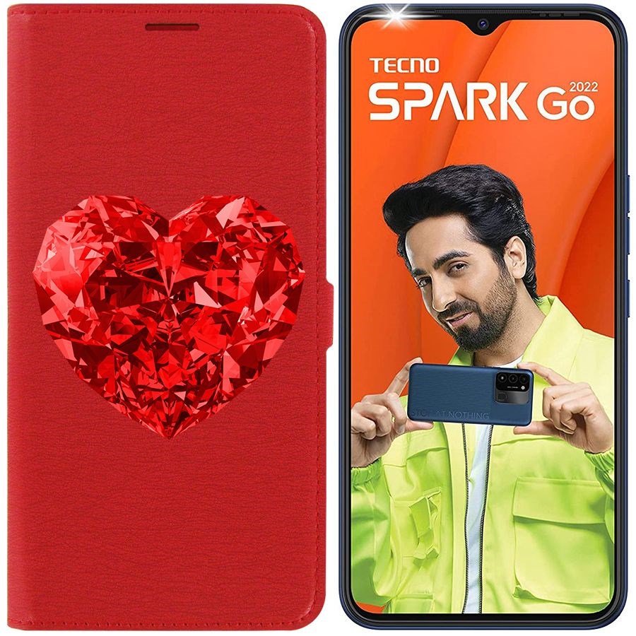 

Чехол-книжка Eco Book для Tecno Spark Go 2022 Рубиновое сердце, Красный