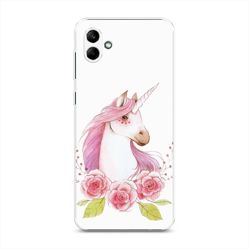 

Чехол на Samsung Galaxy A04 "Единорог цветы", Белый;розовый;серый, 2107050-1