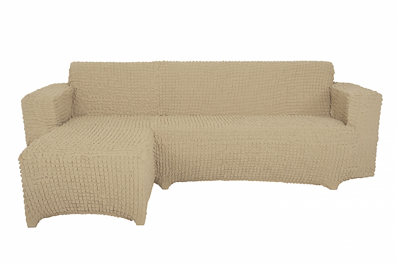 фото Чехол на угловой диван с оттоманкой concordia, выступ справа, светло-бежевый