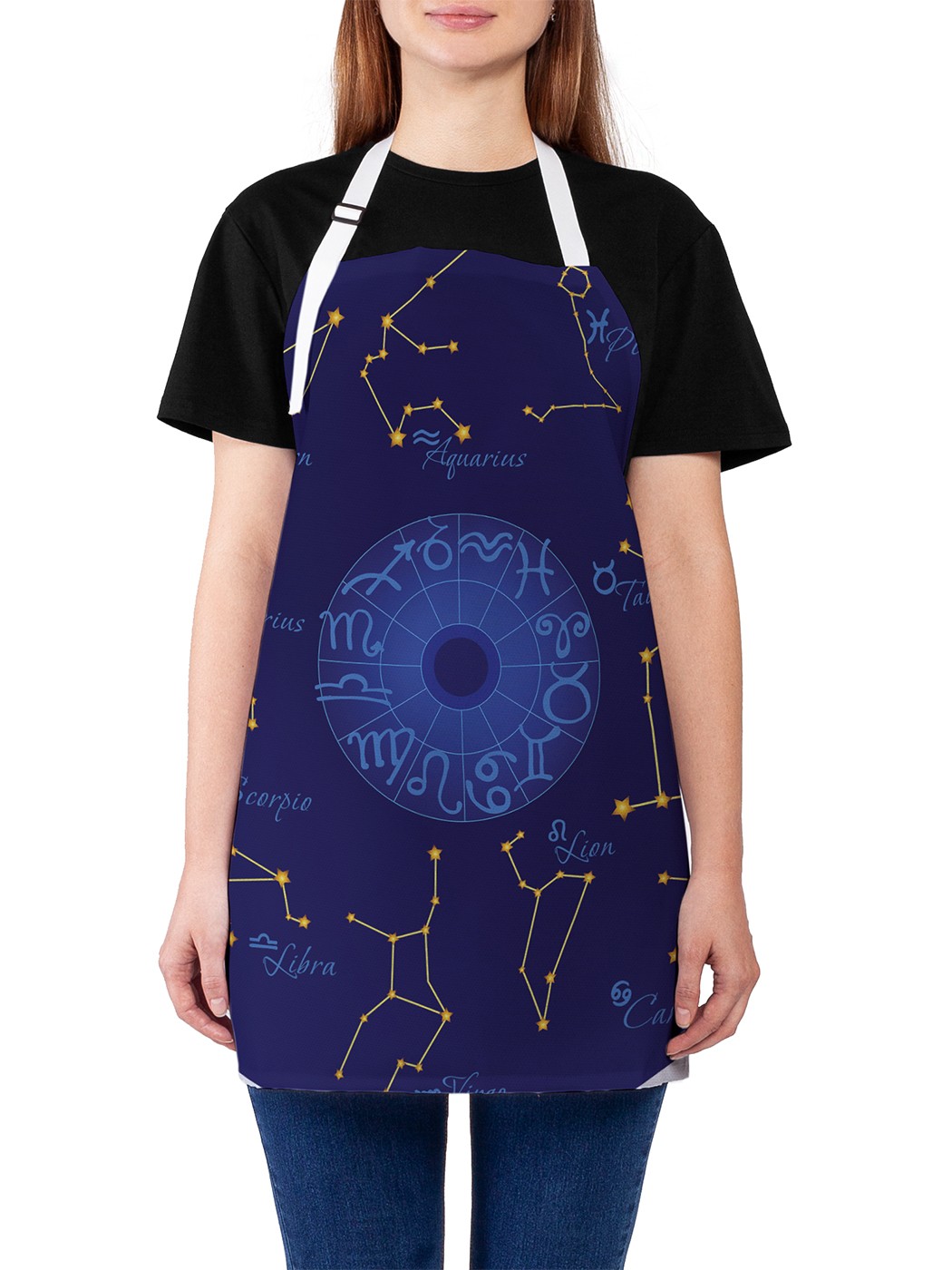 

Фартук женский JoyArty для готовки "Зодиак с созвездиями и знаками", универсальный размер, Синий