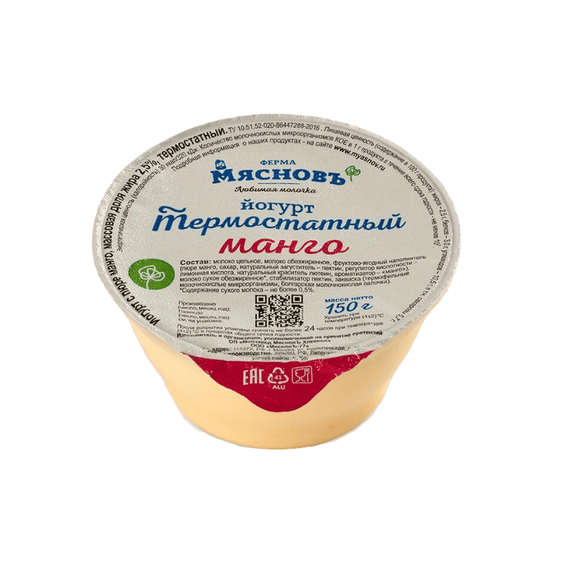 

Йогурт МясновЪ ФЕРМА термостатный манго 2,5% 150 г