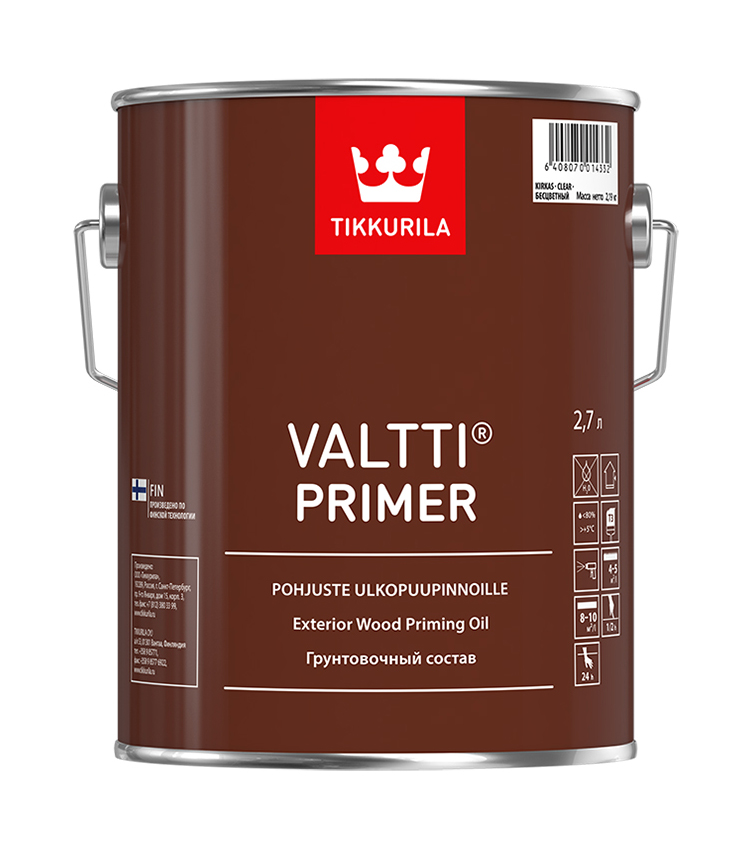 фото Антисептик грунтовочный для обработки древесины tikkurila valtti primer 2,7 л