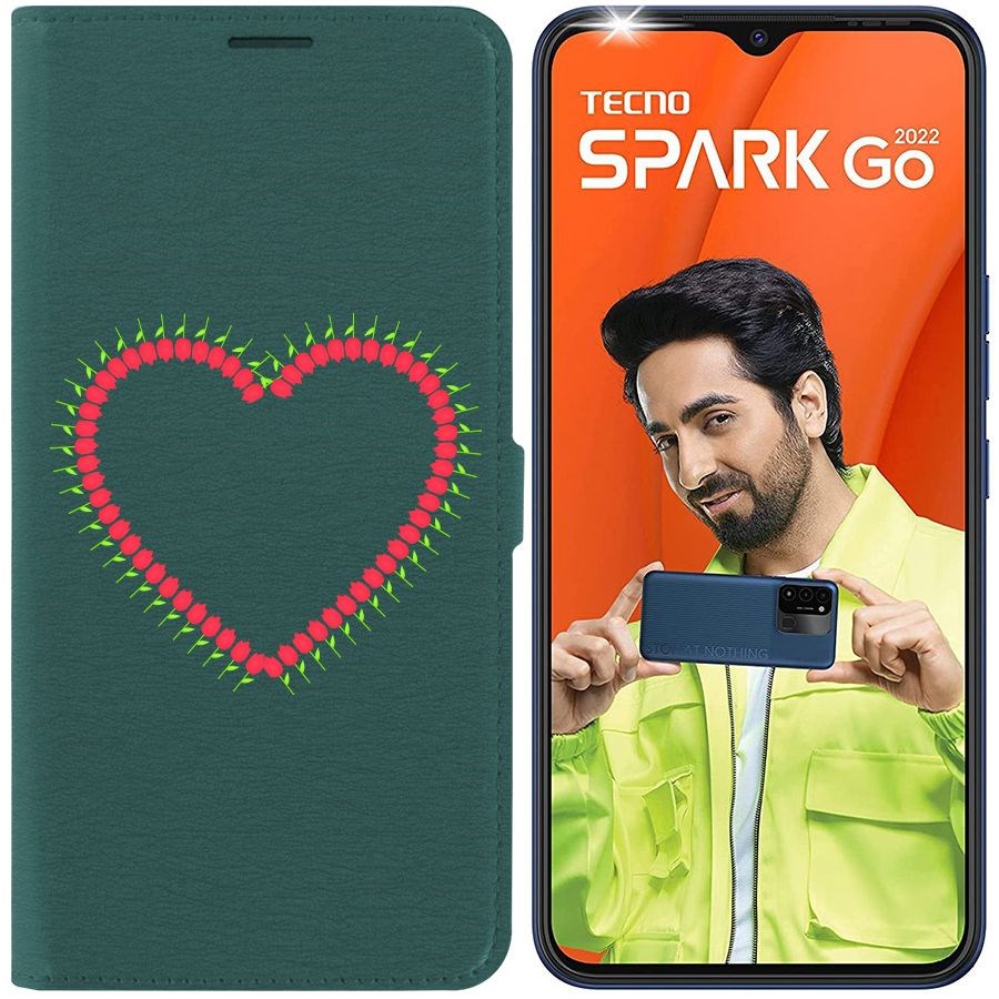 

Чехол-книжка Eco Book для Tecno Spark Go 2022 Сердце из тюльпанов, Зеленый
