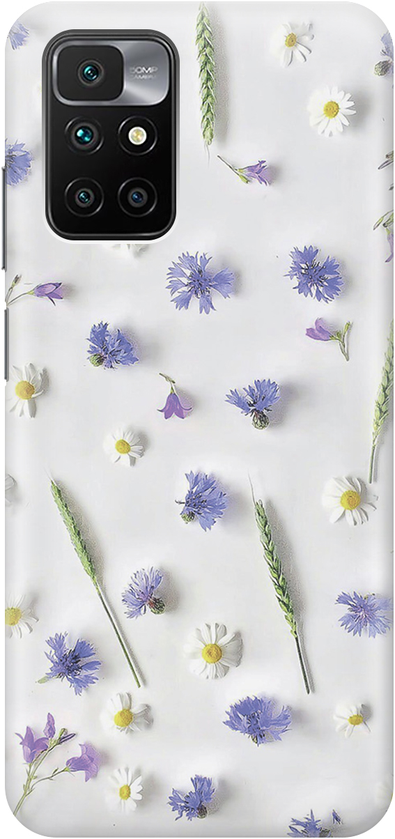 

Силиконовый чехол на Xiaomi Redmi 10 с принтом "Ромашки и колоски", Белый;зеленый;фиолетовый, 20000615