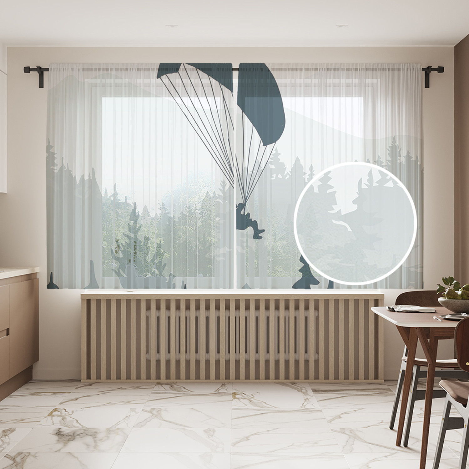

Тюль фототюль короткий JoyArty Парашютист 290x180 на шторной ленте tul_422859_145x180