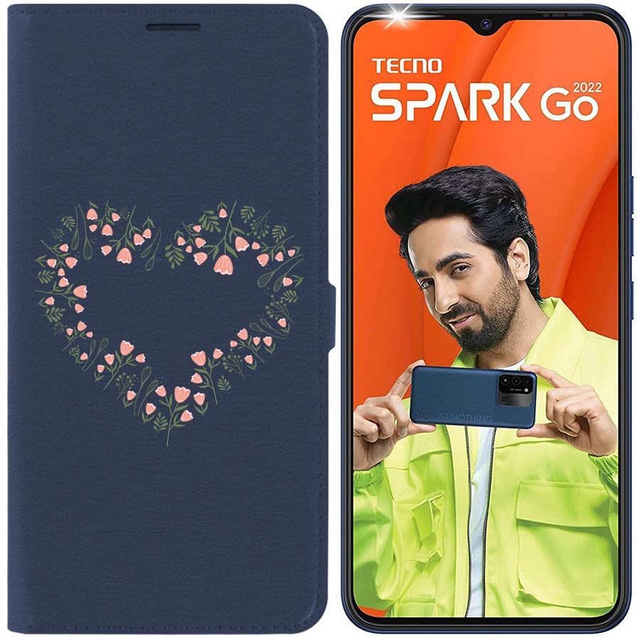 

Чехол-книжка Eco Book для Tecno Spark Go 2022 Цветочное сердце, Синий