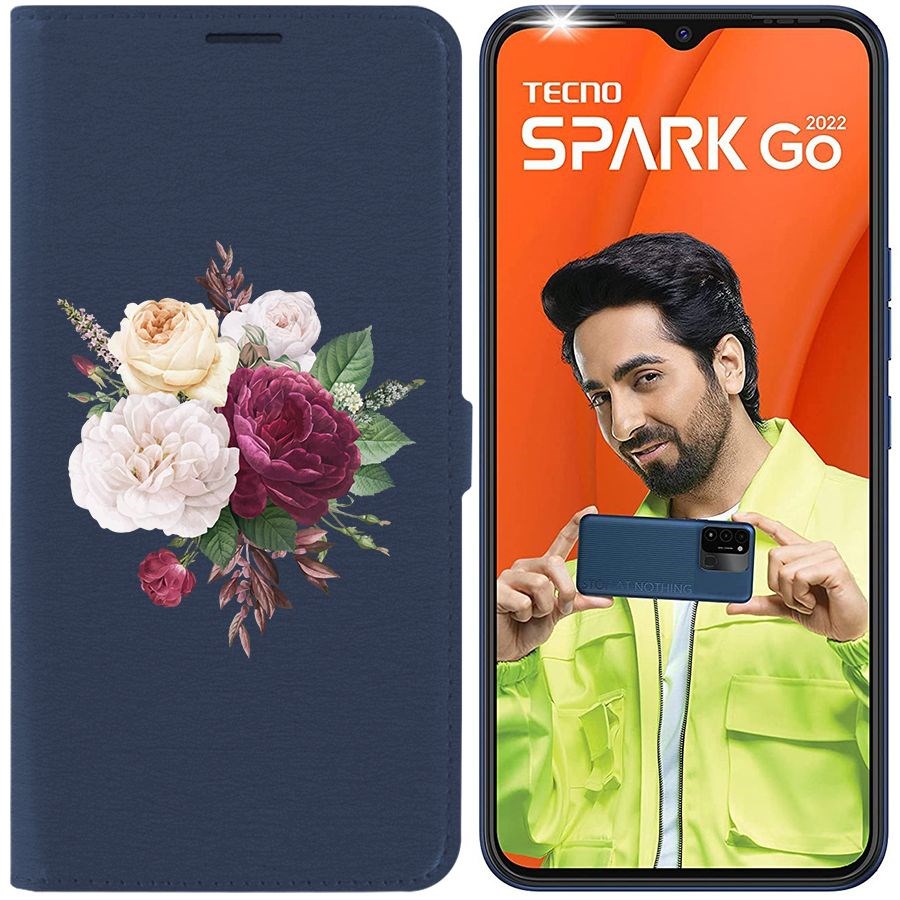 

Чехол-книжка Eco Book для Tecno Spark Go 2022 Цветочная композиция, Синий