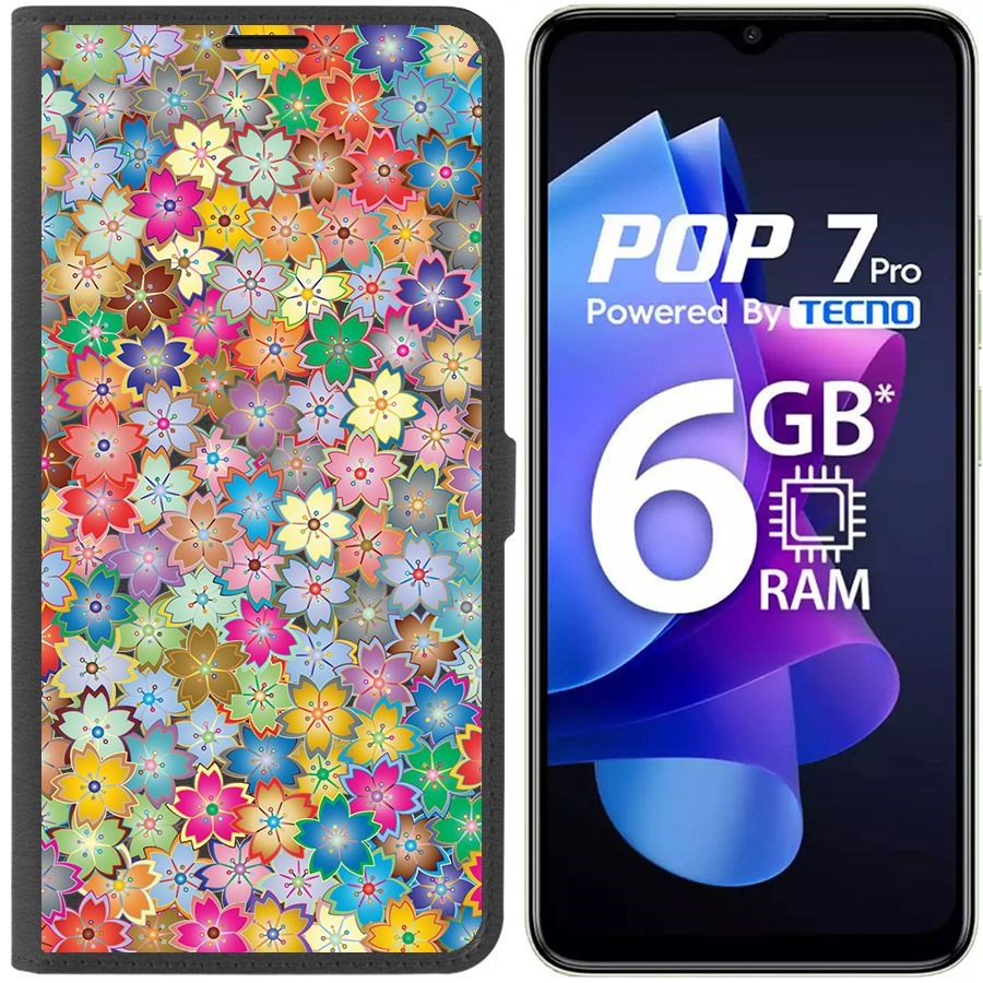 

Чехол-книжка Eco Book для Tecno Pop 7 Pro Цветочный паттерн 4, Черный