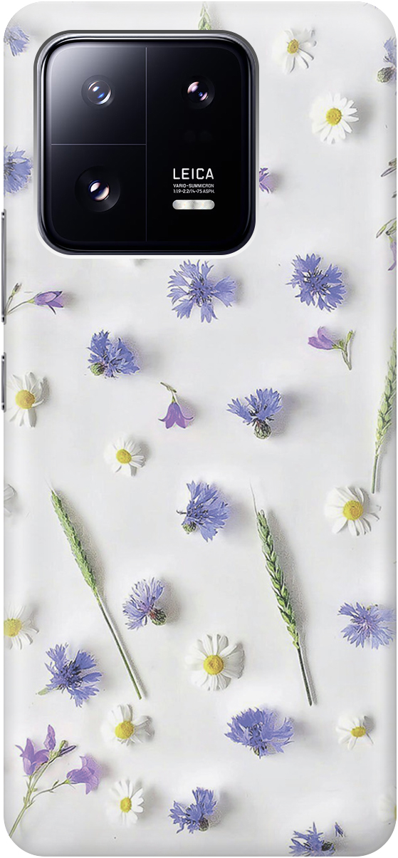 

Силиконовый чехол на Xiaomi 13 Pro с принтом "Ромашки и колоски", Белый;зеленый;фиолетовый, 20000268