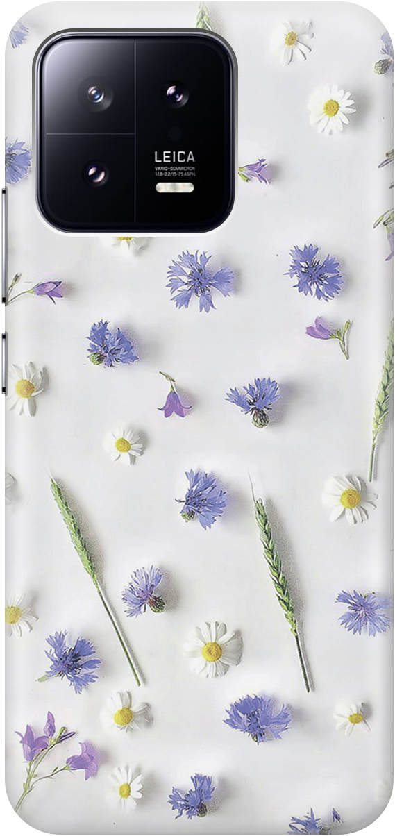 

Силиконовый чехол на Xiaomi 13 с принтом "Ромашки и колоски", Белый;зеленый;фиолетовый, 20000419