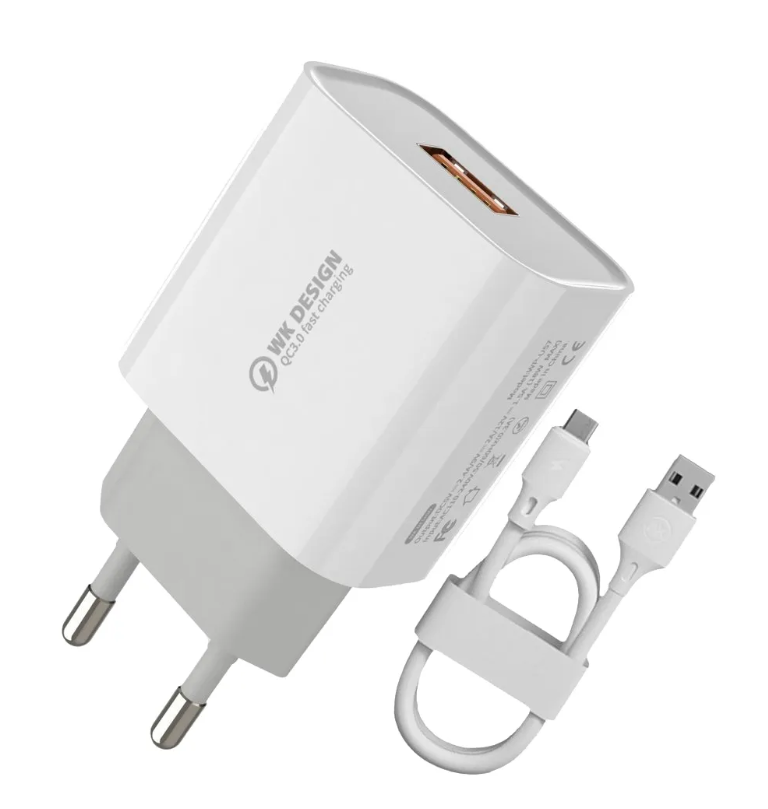 

Сетевое зарядное устройство WK Maxspeed WP-U57m 1xUSB, QC 3.0, 2.4A + кабель MicroUSB, 1м
