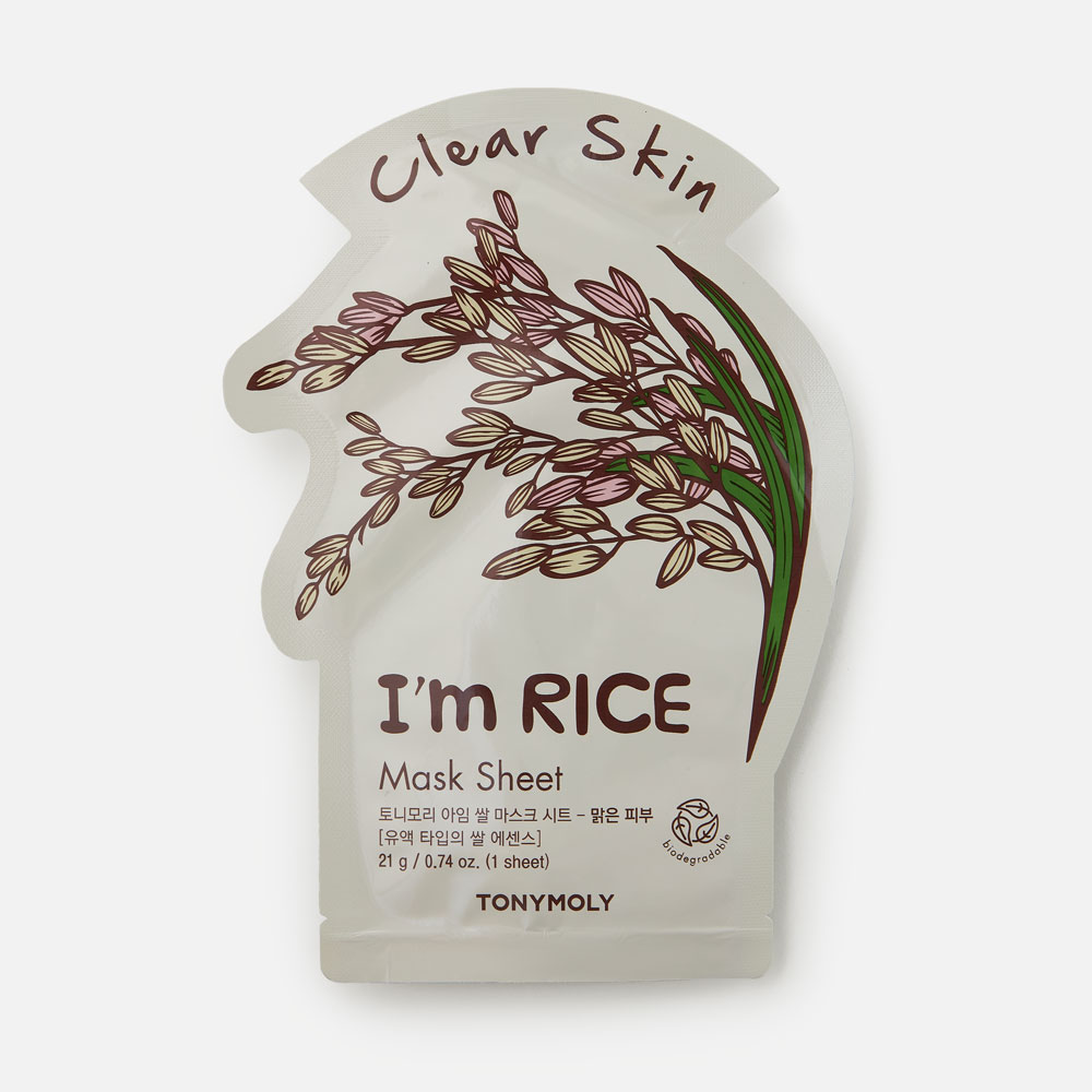 Маска для лица TONY MOLY I'm Real Rice тканевая, очищающая 21 г