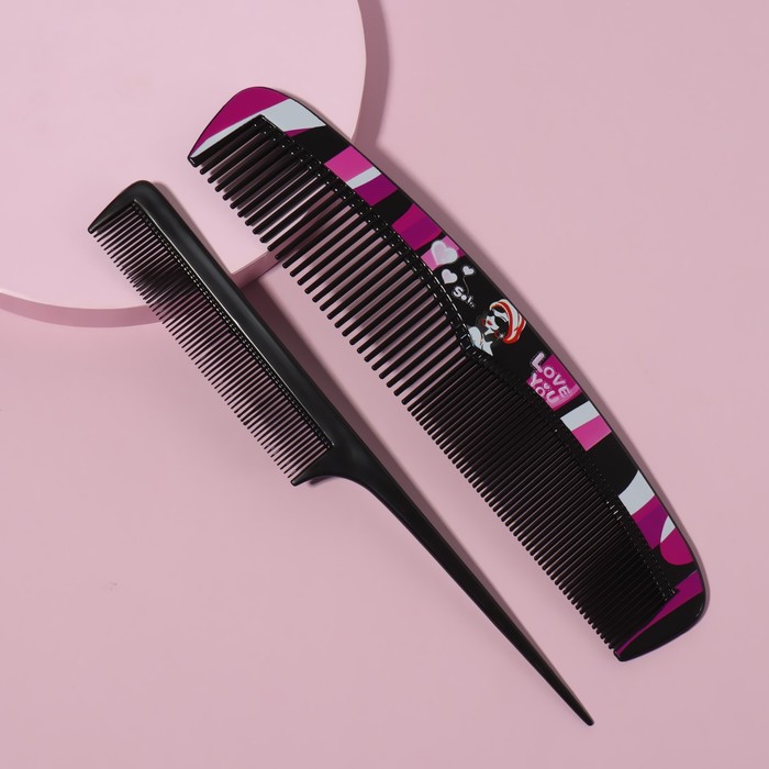 Набор расчёсок Queen Fair Мода, 2 предмета, цвет чёрный/розовый, 3шт набор мезороллер drs 540 игл 0 5 мм чёрный мезококтейль сыворотка для лица matrigen mist