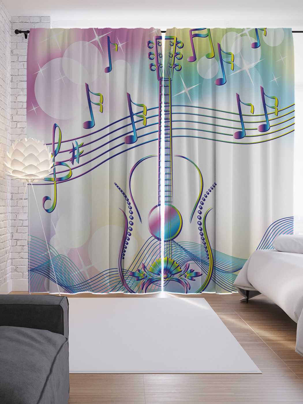 

Шторы JoyArty с фотопечатью "Мелодия гитары" из сатена, 290х265 см, Мелодия гитары