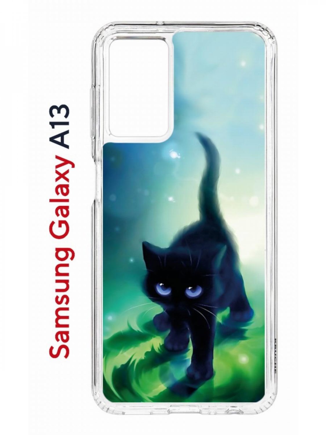 

Чехол на Samsung A13 Kruche Print Черный кот, противоударный бампер, с защитой камеры, Прозрачный;зеленый;синий;голубой, Самсунг Галакси а13