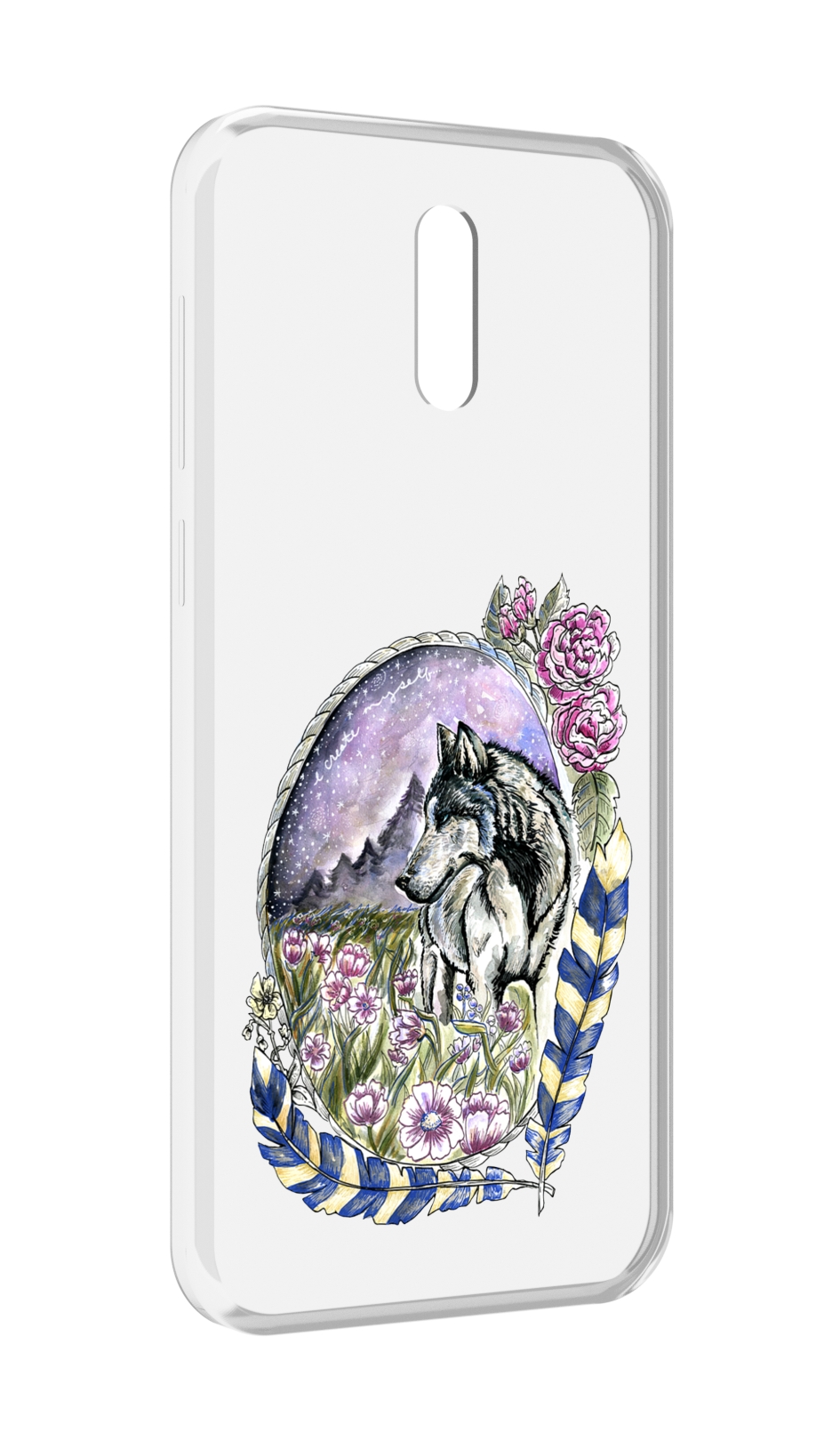 

Чехол MyPads нарисованный волк в цветах с перьями для Alcatel 3L (2019), Прозрачный, Tocco