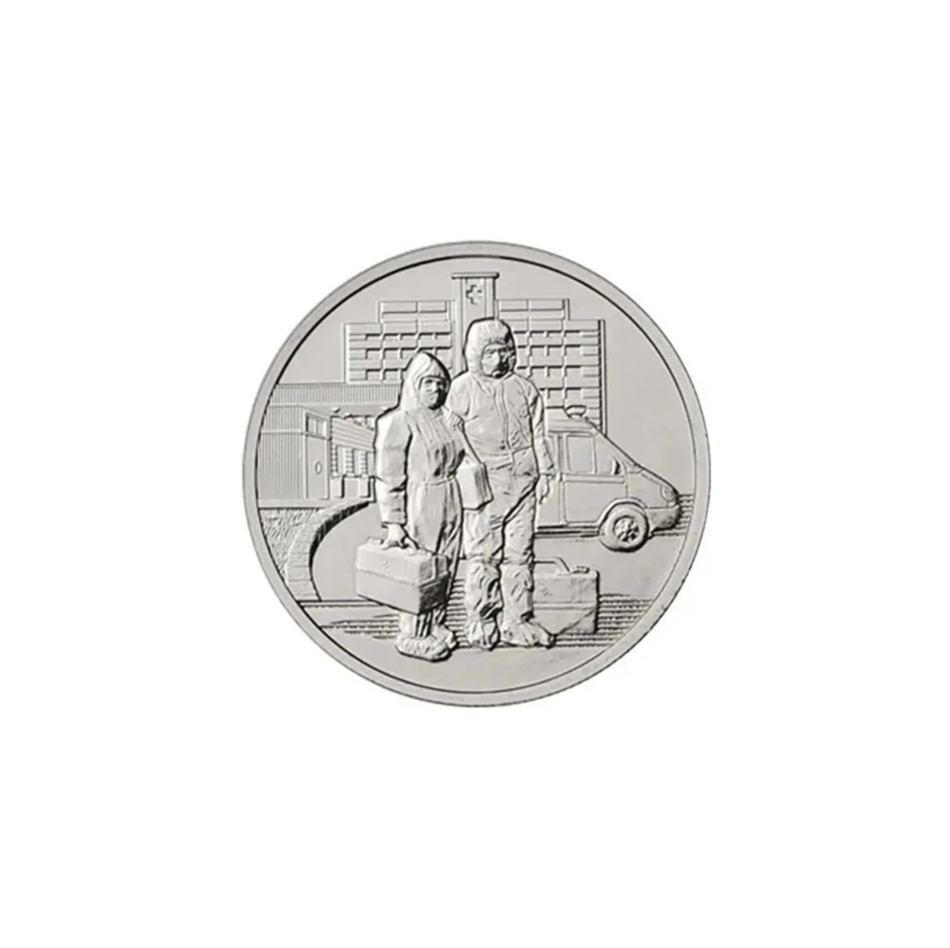

Открытка для монеты 25 рублей, Россия, 2020 г. Самоотверженный труд медицинских работников, Серебристый