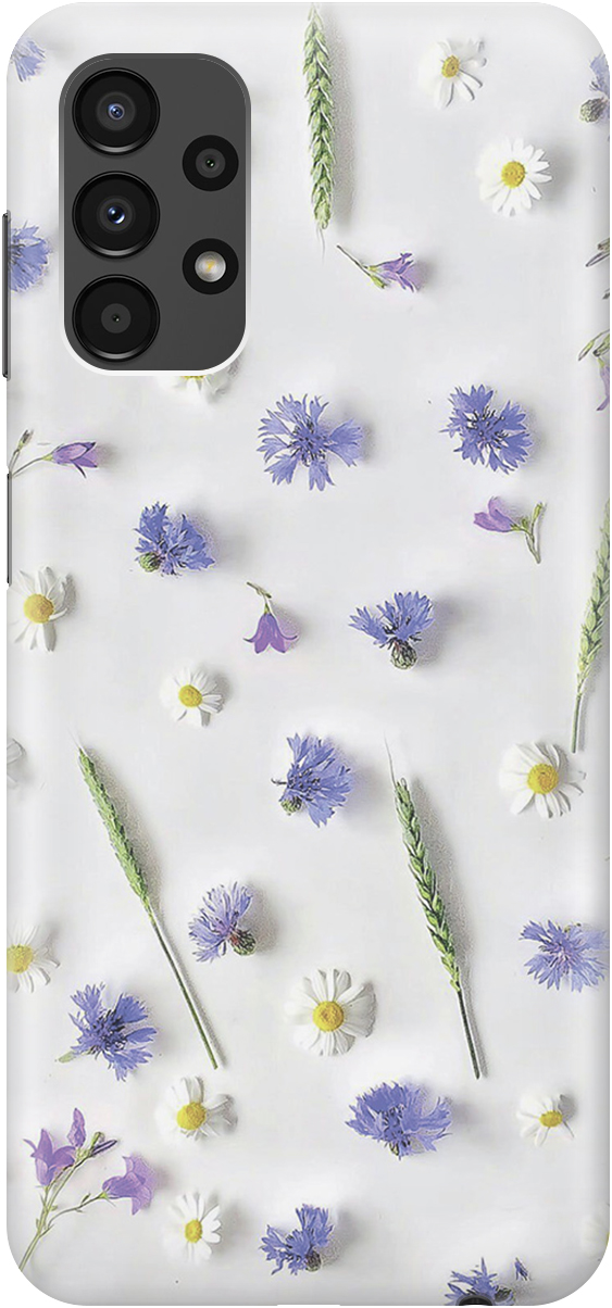 

Силиконовый чехол на Samsung Galaxy A13 4G с принтом "Ромашки и колоски", Белый;зеленый;фиолетовый, 20000708
