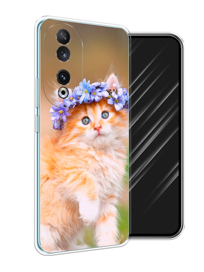 

Чехол Awog на Honor 90 "Рыжий кот в венке", Коричневый;синий