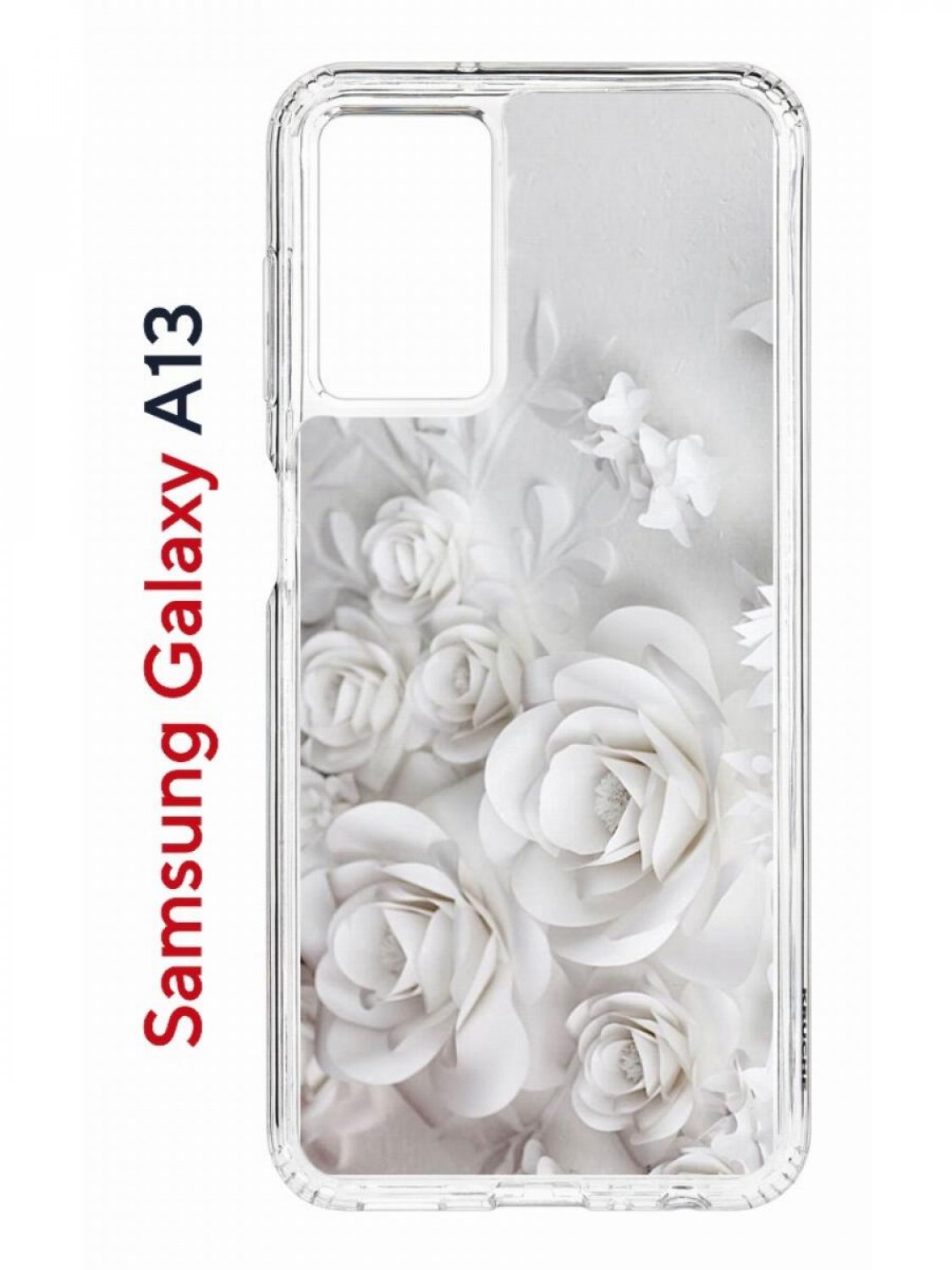 Чехол на Samsung A13 Kruche Print White roses, противоударный бампер, с защитой камеры