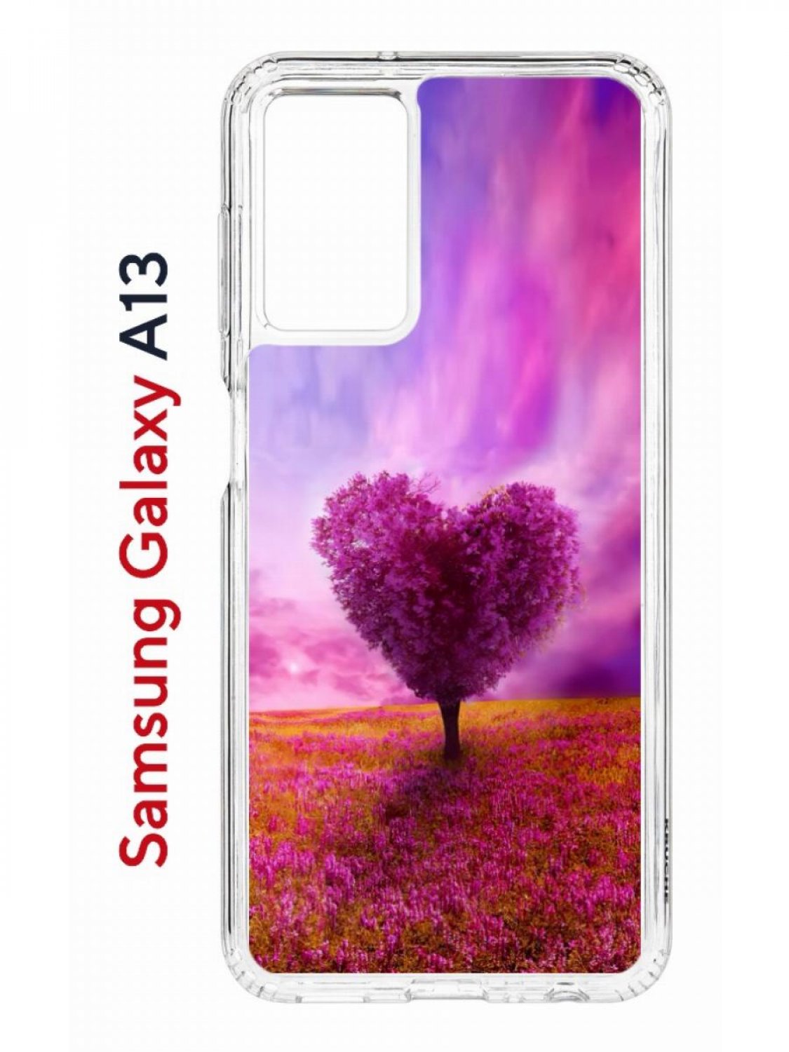 Чехол на Samsung A13 Kruche Print Pink heart, противоударный бампер, с защитой камеры