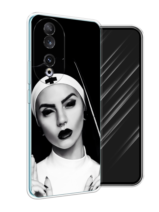 

Чехол Awog на Honor 90 "Черная монашка", Серый;черный