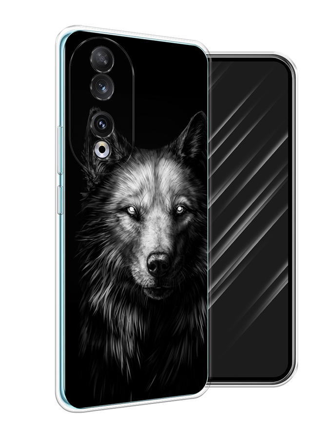 

Чехол Awog на Honor 90 "Волк черно белый", Серый;бежевый;белый