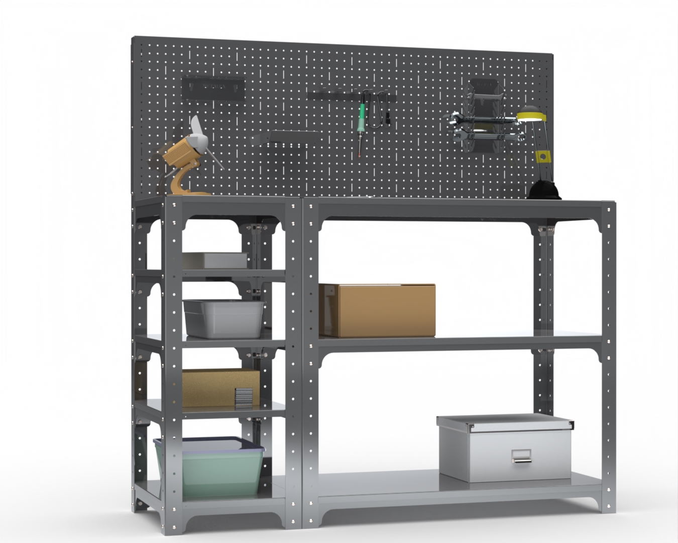 

Стол-верстак Metalex серия KIT 950х1600х600 с бок. полками, перфопанелью, серый