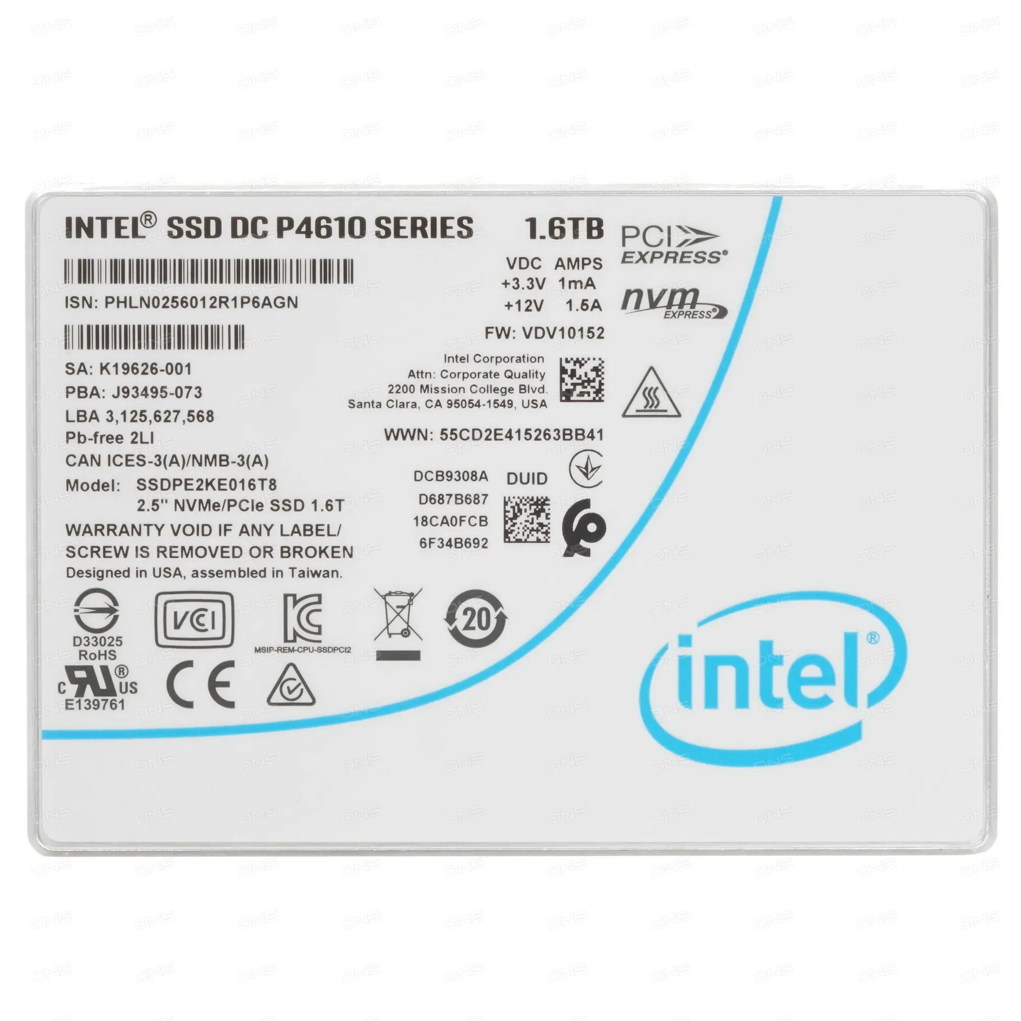

SSD накопитель Intel 2.5" 1,6 ТБ (SSDPE2KE016T801)