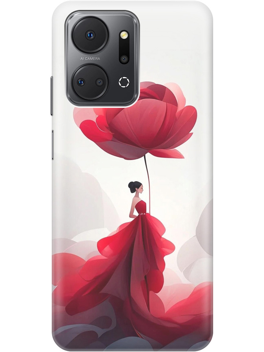 

Силиконовый чехол на Honor X7a с рисунком "Цветочная девушка в красном", Белый;красный, 20000896