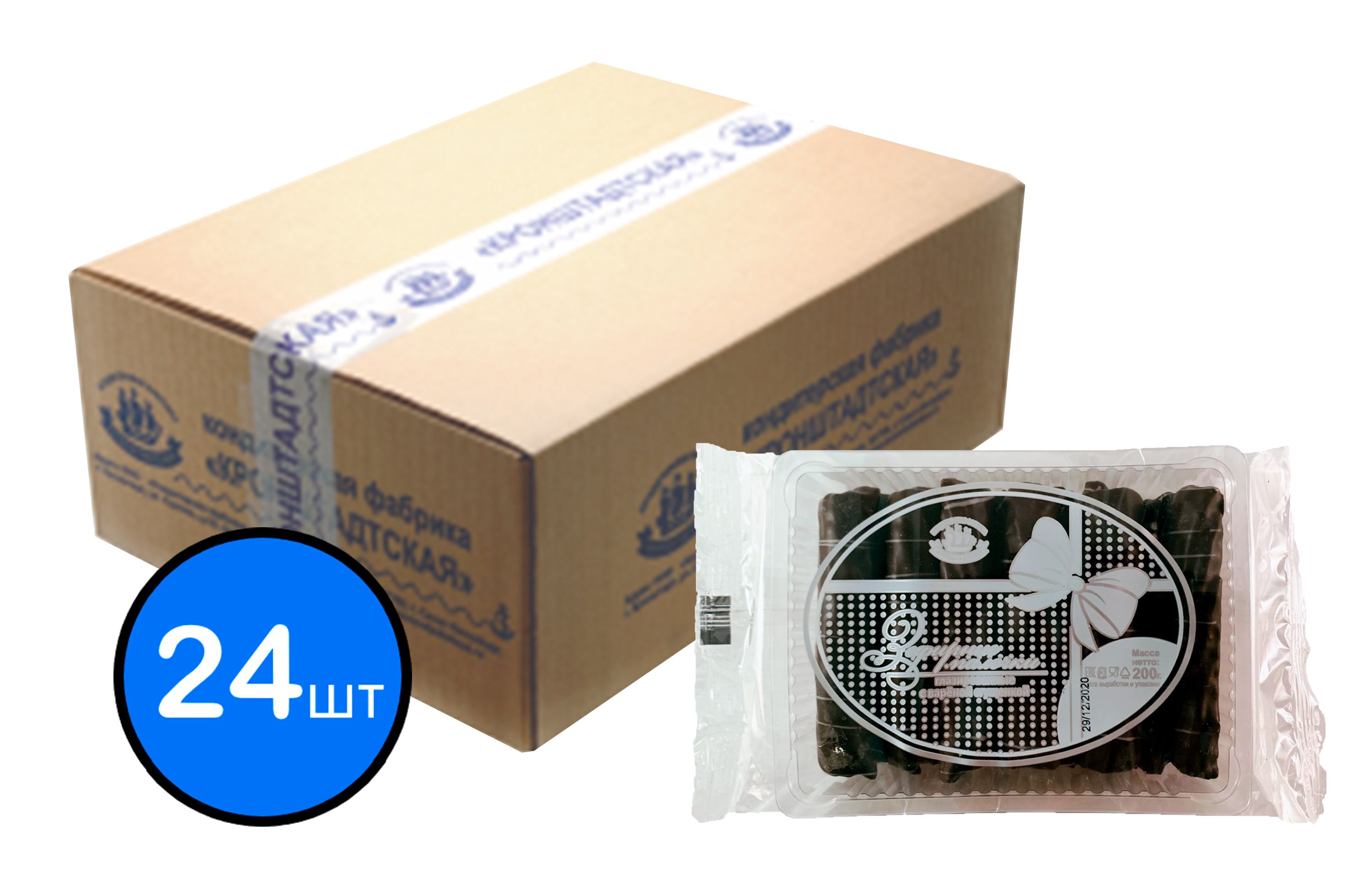 

Зефирные палочки глазированные с варенной сгущенкой КФ КРОНШТАДТСКАЯ, 200г х 24шт