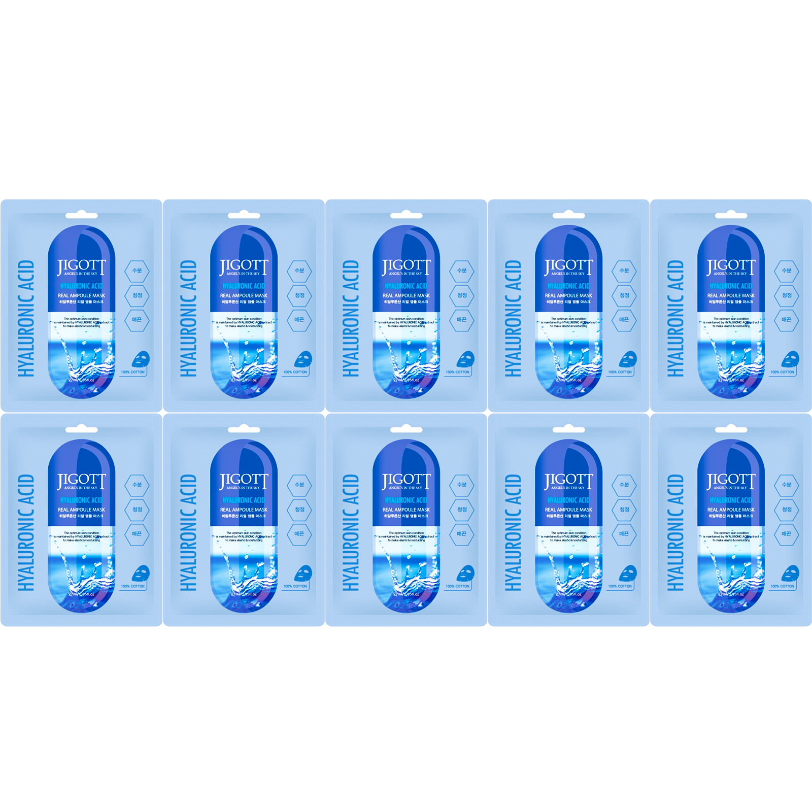 

Тканевые маски для лица Jigott Real Ampoule Mask с Гиалуроном 10 шт, Jigott_Real_AM_HyaluronicAcid