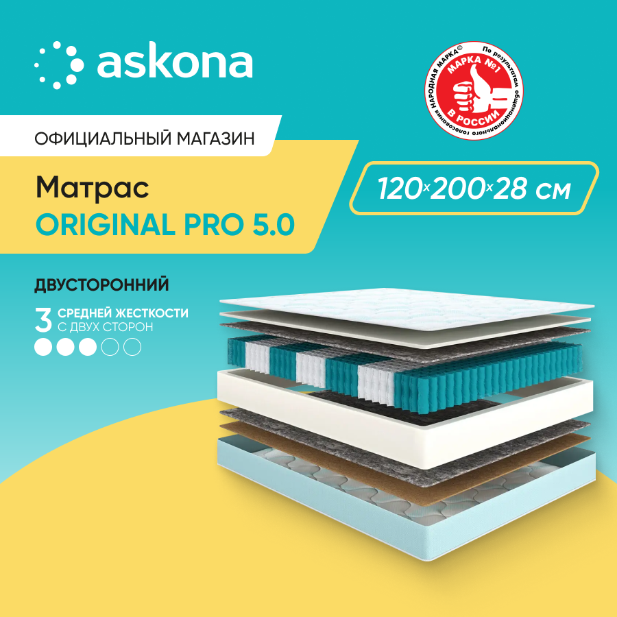 

Матрас анатомический ASKONA Original Pro 5.0 120х200, Белый, Original Pro 5.0