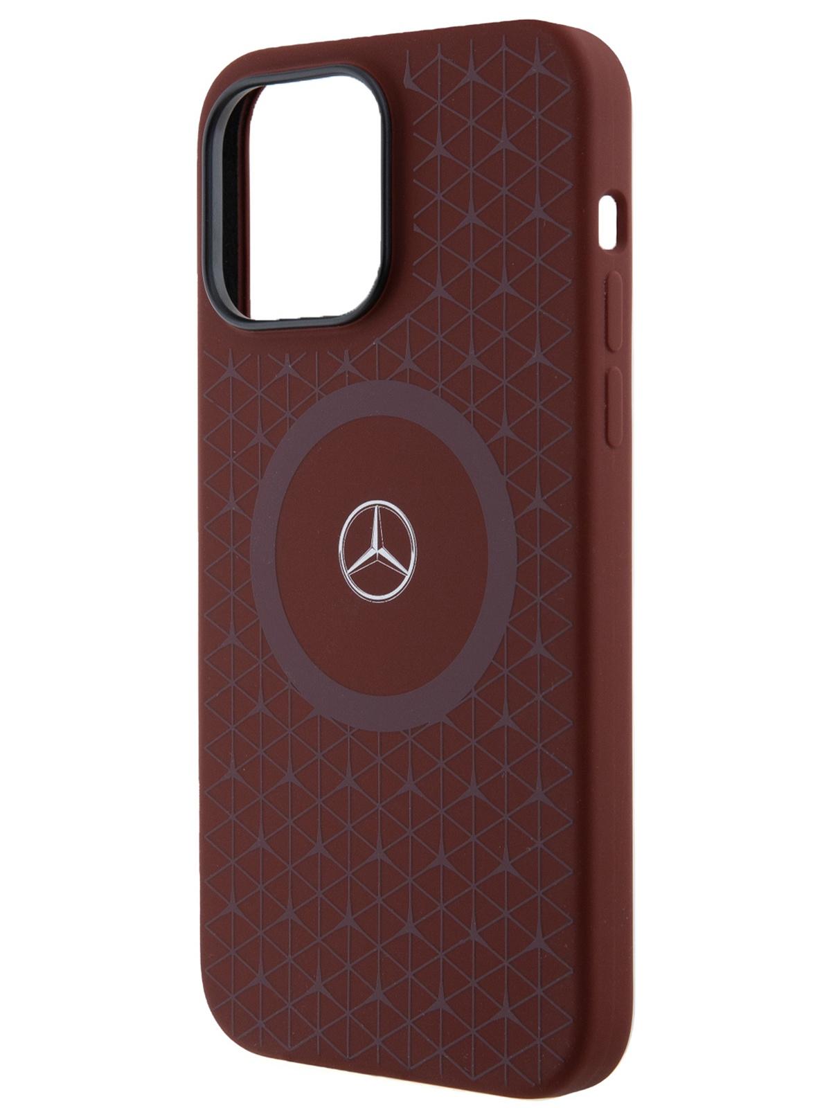 Чехол Mercedes для iPhone 14 Pro Max с эффектом Soft touch и MagSafe Hard Red