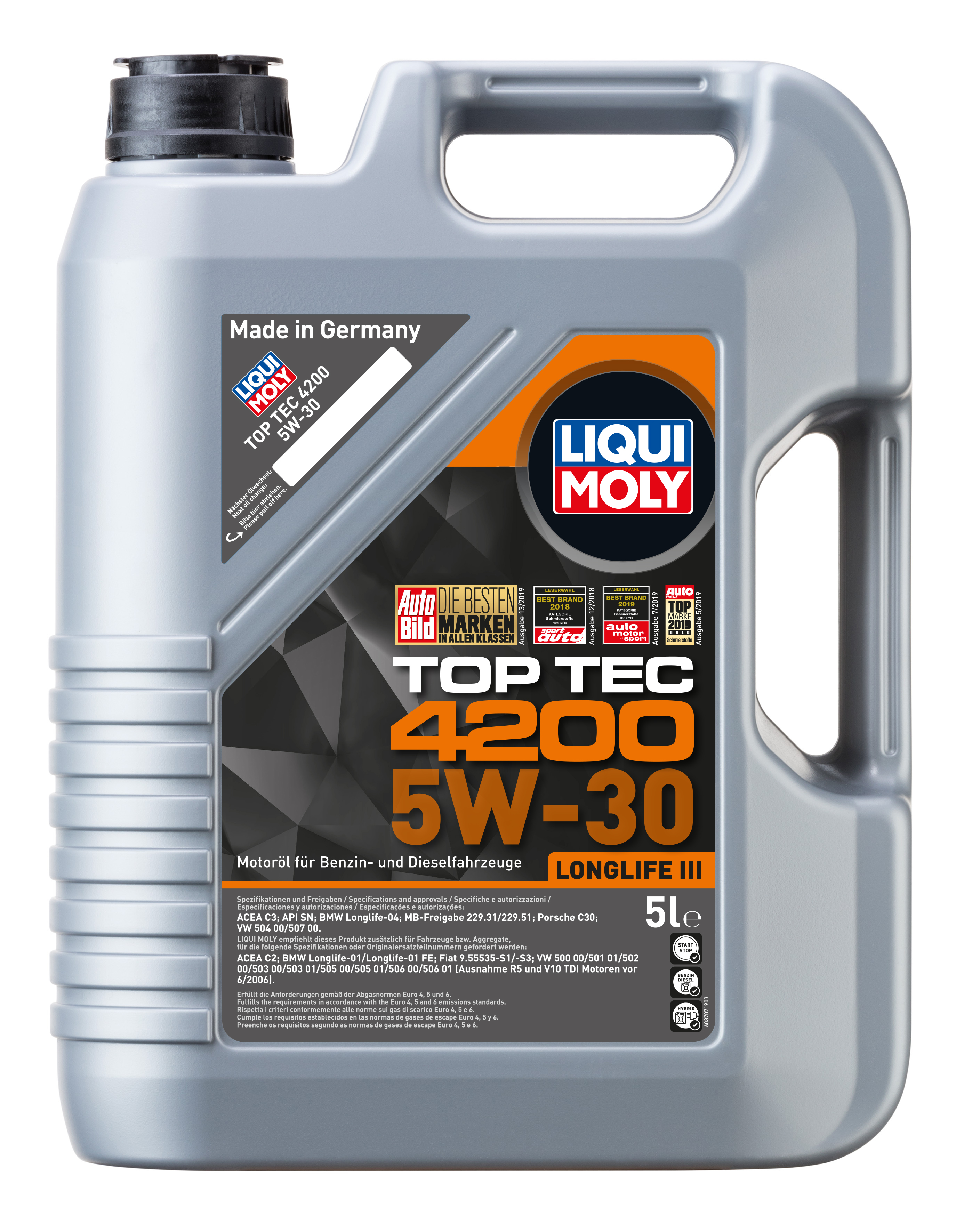 фото Нс-синт. мот.масло top tec 4200 5w-30 sn c3 (5л) 7661 liqui moly 7661