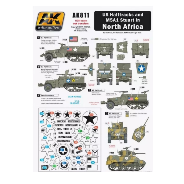 Декаль AK Interactive  US Halftracks and M5A1 in North Africa AK-811 1/35