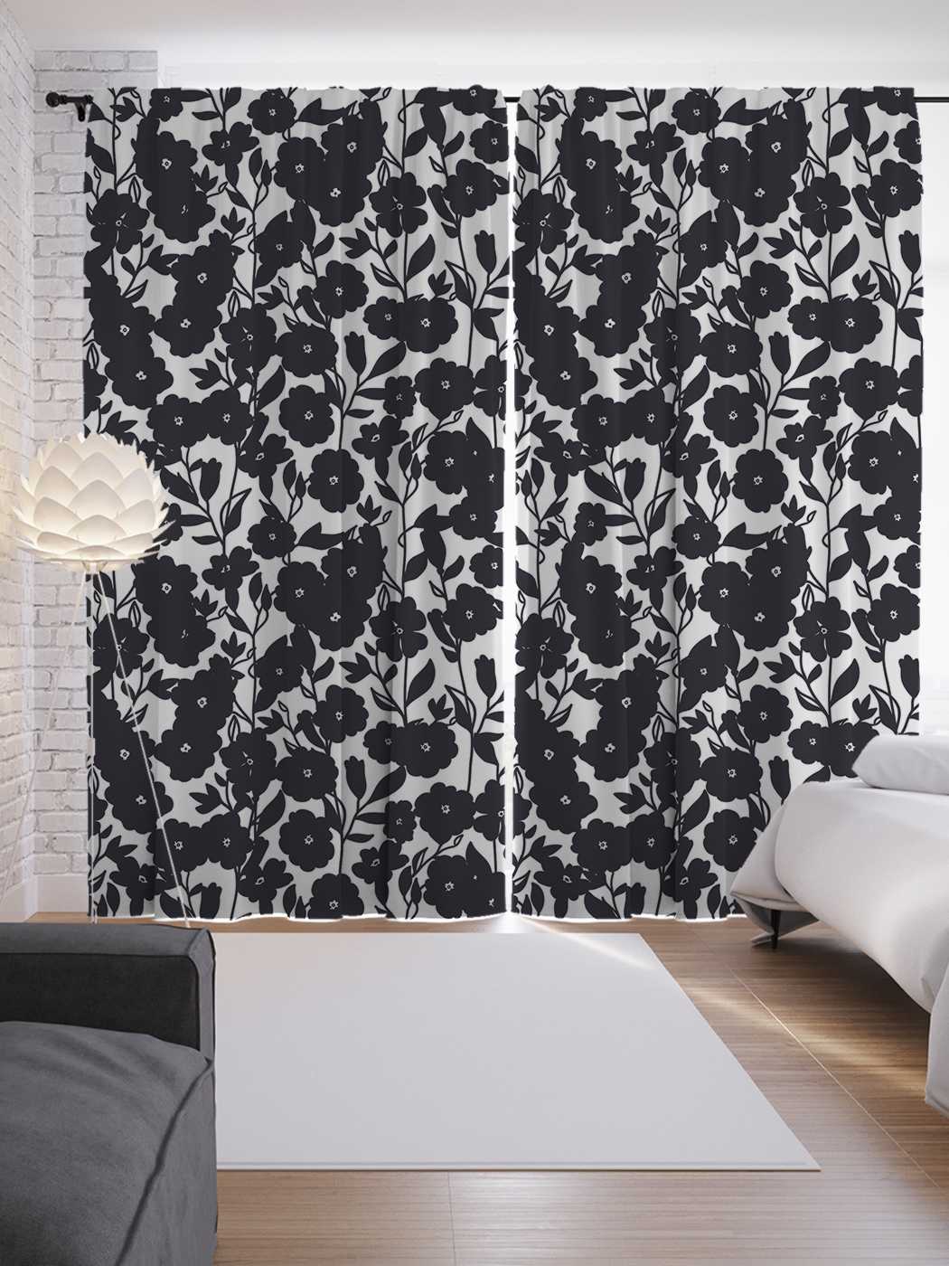 фото Шторы joyarty с фотопечатью "черные узоры" из сатена, 290х265 см