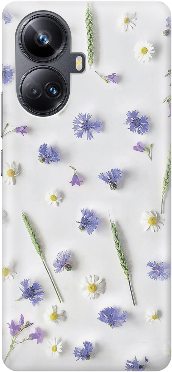 

Силиконовый чехол на Realme 10 Pro+ с принтом "Ромашки и колоски", Белый;зеленый;фиолетовый, 20000326