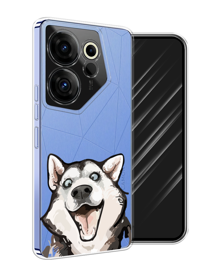 

Чехол Awog на Tecno Camon 20 Premier "Радостный хаски", Белый;голубой;черный
