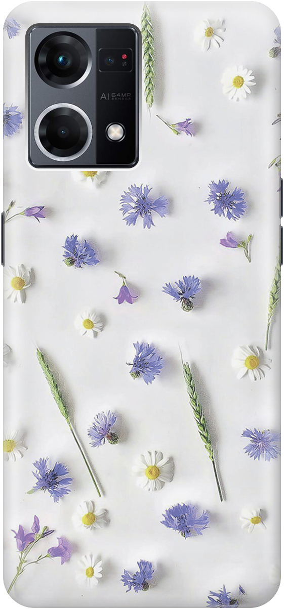 

Силиконовый чехол на OPPO Reno7 с принтом "Ромашки и колоски", Белый;зеленый;фиолетовый, 20000484