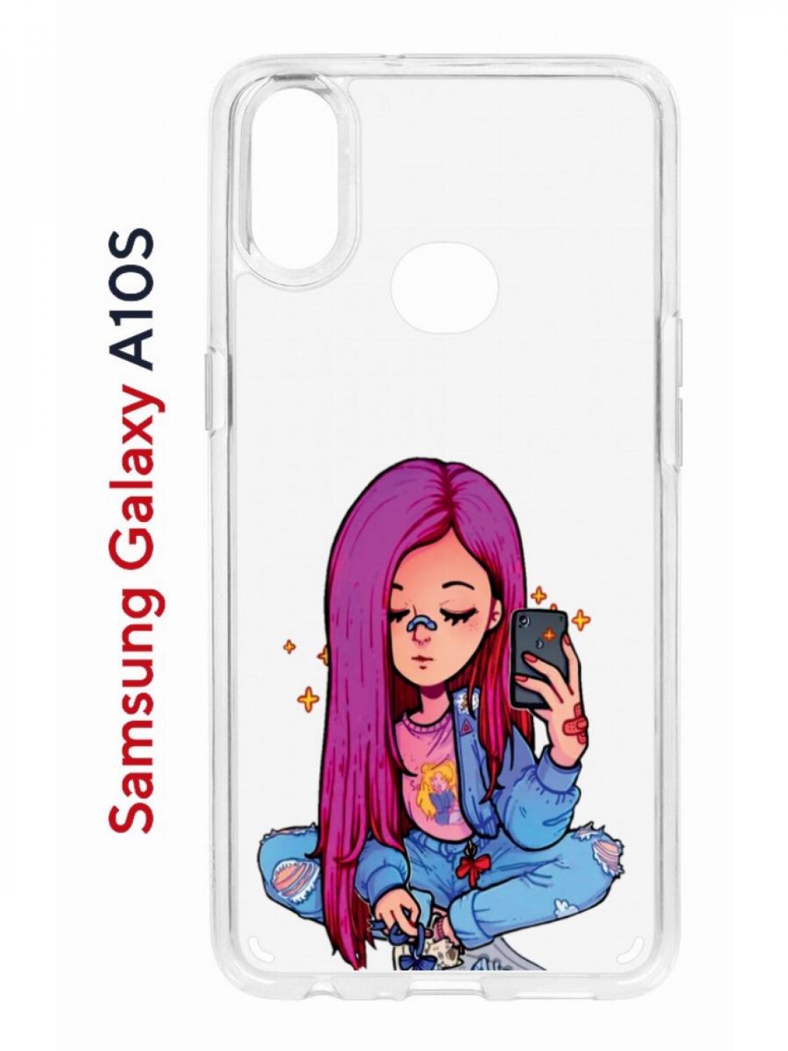 фото Чехол на samsung galaxy a10s с принтом kruche print pink hair, противоударный бампер кruче